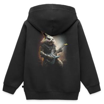 Heavy Metal Hase mit E-Gitarre & Leder-Nieten Top - Kinder Premium Organic Zip Hoodie - Schwarz - Hinten - AI Model Kid Male (0cm)