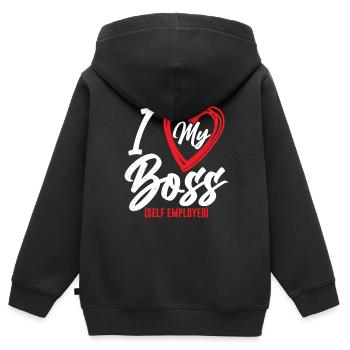 J’aime mon patron indépendant freelance - Sweat Premium à capuche zippé enfant bio - noir - Dos - AI Model Kid Male (0cm)