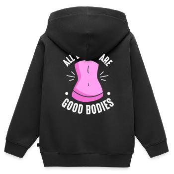 Tous les corps sont bons corps ennuyeux Body Shaming - Sweat Premium à capuche zippé enfant bio - noir - Dos - AI Model Kid Male (0cm)