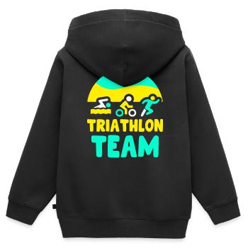 Triathlète de l’équipe de triathlon Triathlète de triathlon - Sweat Premium à capuche zippé enfant bio - noir - Dos - AI Model Kid Male (0cm)