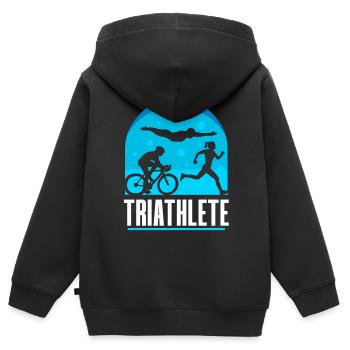 Triathlète Triathlons Triathlon Sport Triathlète - Sweat Premium à capuche zippé enfant bio - noir - Dos - AI Model Kid Male (0cm)