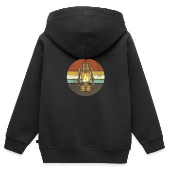Retro Camping Laterne - Kinder Premium Organic Zip Hoodie - Schwarz - Hinten - AI Model Kid Male (0cm)