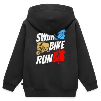 Natation Vélo Course Triathlète Triathlète Triathlon Triathlète - Sweat Premium à capuche zippé enfant bio - noir - Dos - AI Model Kid Male (0cm)