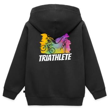 Triathlète Triathlète Triathlons Sport Triathlon - Sweat Premium à capuche zippé enfant bio - noir - Dos - AI Model Kid Male (0cm)