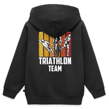 Triathlète de l’équipe de triathlon Triathlète de triathlon - Sweat Premium à capuche zippé enfant bio - noir - Dos - AI Model Kid Male (0cm)