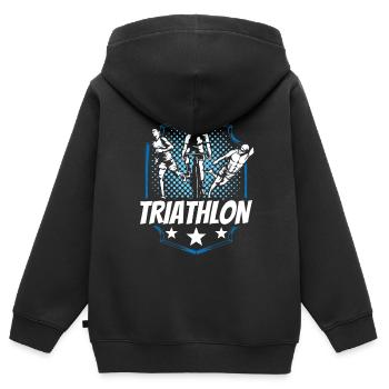Triathlon Triathlète Sport Triathlète Triathlons - Sweat Premium à capuche zippé enfant bio - noir - Dos - AI Model Kid Male (0cm)