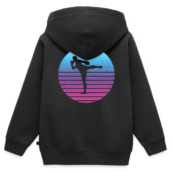 Hommes Femmes Muay Thai Boxe Thaï Thaï Thaï - Sweat Premium à capuche zippé enfant bio - noir - Dos - AI Model Kid Male (0cm)