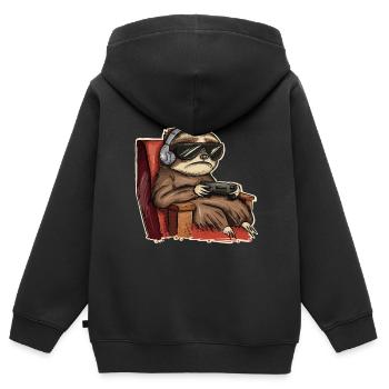 Joueur de jeu paresseux - Sweat Premium à capuche zippé enfant bio - noir - Dos - AI Model Kid Male (0cm)