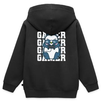 Pingouin en tant que joueur avec contrôleur Antarctica - Sweat Premium à capuche zippé enfant bio - noir - Dos - AI Model Kid Male (0cm)