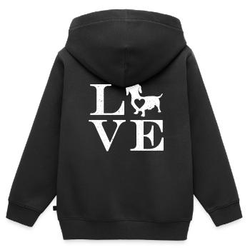 Dachshund Geschenk Dixie Wiener Doxie Dackel - Kinder Premium Organic Zip Hoodie - Schwarz - Hinten - AI Model Kid Male (0cm)