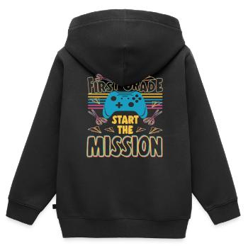 Premier jour d’école Première année Commencer l’école - Sweat Premium à capuche zippé enfant bio - noir - Dos - AI Model Kid Male (0cm)