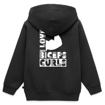 J’aime biceps boucles dictons biceps muscles - Sweat Premium à capuche zippé enfant bio - noir - Dos - AI Model Kid Male (0cm)
