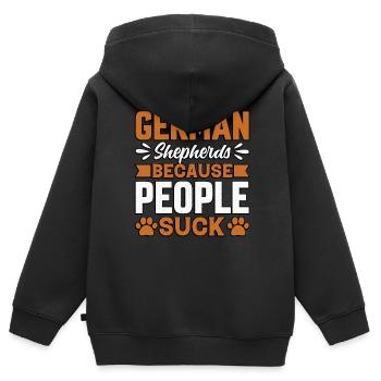 Deutsche Schäferhunde, weil Menschen sind - Kinder Premium Organic Zip Hoodie - Schwarz - Hinten - AI Model Kid Male (0cm)