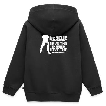 Tierrettung - Kinder Premium Organic Zip Hoodie - Schwarz - Hinten - AI Model Kid Male (0cm)