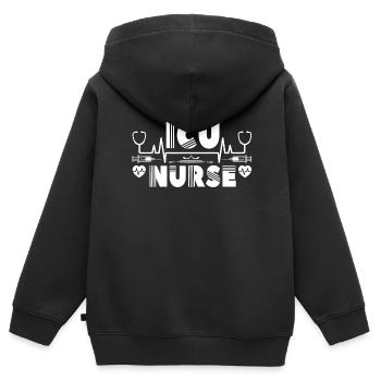 Infirmière en soins intensifs Soins intensifs - Sweat Premium à capuche zippé enfant bio - noir - Dos - AI Model Kid Male (0cm)