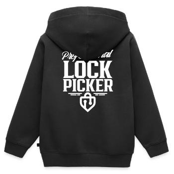 Sélecteur de serrure professionnel Crack - Sweat Premium à capuche zippé enfant bio - noir - Dos - AI Model Kid Male (0cm)