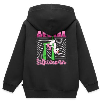 Soie aérienne - Silkiecorn aérien - Sweat Premium à capuche zippé enfant bio - noir - Dos - AI Model Kid Male (0cm)