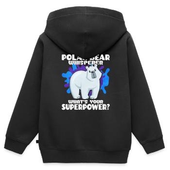 Ours blanc - Sweat Premium à capuche zippé enfant bio - noir - Dos - AI Model Kid Male (0cm)