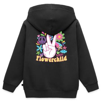 Hippie Peace Groovy Flowerpower Boho Woodstock - Kinder Premium Organic Zip Hoodie - Schwarz - Hinten - AI Model Kid Male (0cm)