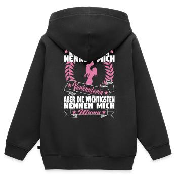 Verkäuferin Muttertag Einzelhandel Verkäufer - Kinder Premium Organic Zip Hoodie - Schwarz - Hinten - AI Model Kid Male (0cm)