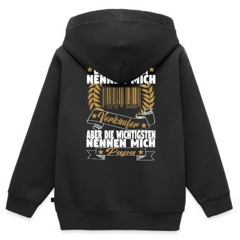 Verkäufer Vatertag Einzelhandel Einzelhändler Papa - Kinder Premium Organic Zip Hoodie - Schwarz - Hinten - AI Model Kid Male (0cm)
