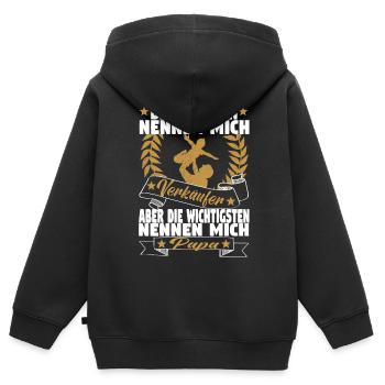 Verkäufer Vatertag Einzelhandel Einzelhändler Papa - Kinder Premium Organic Zip Hoodie - Schwarz - Hinten - AI Model Kid Male (0cm)