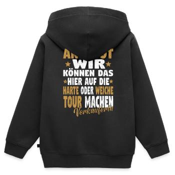 Verkäufer Vatertag Einzelhandel Einzelhändler Papa - Kinder Premium Organic Zip Hoodie - Schwarz - Hinten - AI Model Kid Male (0cm)