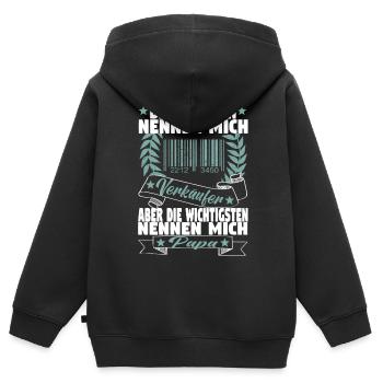 Verkäufer Vatertag Einzelhandel Einzelhändler Papa - Kinder Premium Organic Zip Hoodie - Schwarz - Hinten - AI Model Kid Male (0cm)