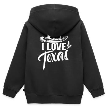 J’aime le Texas Fier Texan Dictons Texan - Sweat Premium à capuche zippé enfant bio - noir - Dos - AI Model Kid Male (0cm)