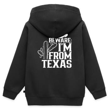 Attention: Je viens du Texas Texan Texan - Sweat Premium à capuche zippé enfant bio - noir - Dos - AI Model Kid Male (0cm)