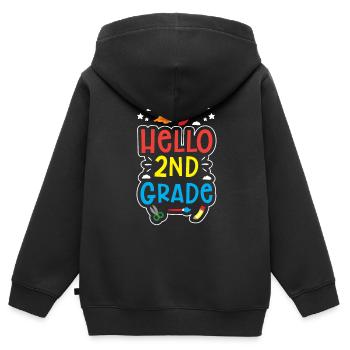 Hallo 2. Klasse Zweite Klasse Zweitklässler - Kinder Premium Organic Zip Hoodie - Schwarz - Hinten - AI Model Kid Male (0cm)