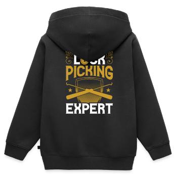 Lockpicking Expert Lock Lock Picking Cracking - Sweat Premium à capuche zippé enfant bio - noir - Dos - AI Model Kid Male (0cm)