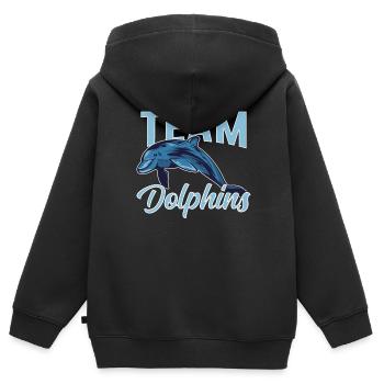 Équipe Dauphins Dauphins Dauphins Dauphins Amoureux - Sweat Premium à capuche zippé enfant bio - noir - Dos - AI Model Kid Male (0cm)