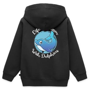 Das Leben Ist Besser Mit Delfinen Delfin Delfine - Kinder Premium Organic Zip Hoodie - Schwarz - Hinten - AI Model Kid Male (0cm)