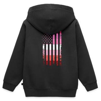 Cadeau du drapeau de la fierté lesbienne lesbienne - Sweat Premium à capuche zippé enfant bio - noir - Dos - AI Model Kid Male (0cm)