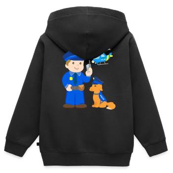 Polizist in blauer Uniform mit Polizeihund - Kinder Premium Organic Zip Hoodie - Schwarz - Hinten - AI Model Kid Male (0cm)