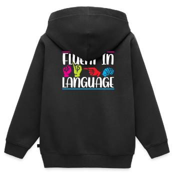 Fließend In Gebärdensprache Awareness Gebärden - Kinder Premium Organic Zip Hoodie - Schwarz - Hinten - AI Model Kid Male (0cm)