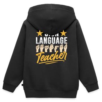 Gebärdensprache Lehrer Gestik Gebärden Awareness - Kinder Premium Organic Zip Hoodie - Schwarz - Hinten - AI Model Kid Male (0cm)
