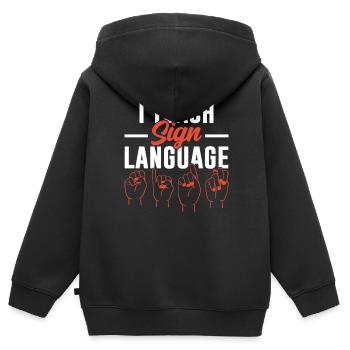 Ich Unterrichte Gebärdensprache Lehrer Gebärden - Kinder Premium Organic Zip Hoodie - Schwarz - Hinten - AI Model Kid Male (0cm)