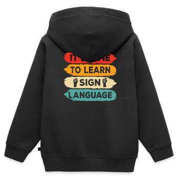 Es Ist Zeit Gebärdensprache Zu Lernen Gebärden - Kinder Premium Organic Zip Hoodie - Schwarz - Hinten - AI Model Kid Male (0cm)