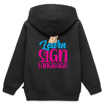 Gebärdensprache Lernen Awareness Gebärden Gestik - Kinder Premium Organic Zip Hoodie - Schwarz - Hinten - AI Model Kid Male (0cm)
