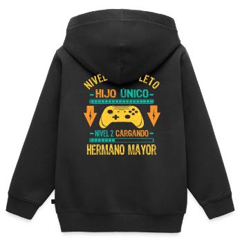 Hijo Unico Completo Hermano Mayor Cargando - Kinder Premium Organic Zip Hoodie - Schwarz - Hinten - AI Model Kid Male (0cm)