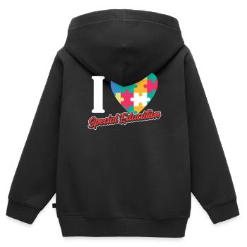 J’aime les enseignants en éducation spécialisée Éducation spécialisée - Sweat Premium à capuche zippé enfant bio - noir - Dos - AI Model Kid Male (0cm)