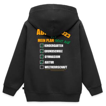 Abi 2023 Abitur Prüfung bestanden WELTHERRSCHAFT - Kinder Premium Organic Zip Hoodie - Schwarz - Hinten - AI Model Kid Male (0cm)