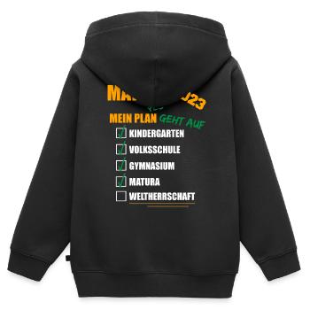 Matura 2023 Abitur bestanden WELTHERRSCHAFT Matura - Kinder Premium Organic Zip Hoodie - Schwarz - Hinten - AI Model Kid Male (0cm)