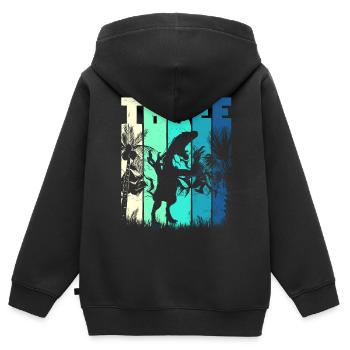 Deinonychus 3 ans garçon 3ème anniversaire - Sweat Premium à capuche zippé enfant bio - noir - Dos - AI Model Kid Male (0cm)