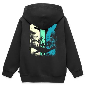 Dilophosaurus 6 ans Garçon 6ème anniversaire - Sweat Premium à capuche zippé enfant bio - noir - Dos - AI Model Kid Male (0cm)