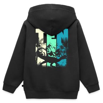 Dilophosaurus 10 ans garçon 10e anniversaire - Sweat Premium à capuche zippé enfant bio - noir - Dos - AI Model Kid Male (0cm)