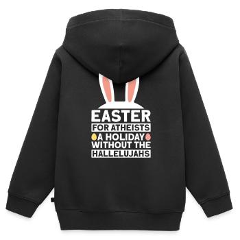 Vacances athées de Pâques sans Hallelujas athées - Sweat Premium à capuche zippé enfant bio - noir - Dos - AI Model Kid Male (0cm)