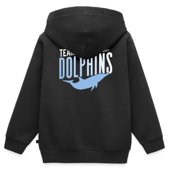 Équipe Dauphins Dauphins Dauphins Amoureux des dauphins - Sweat Premium à capuche zippé enfant bio - noir - Dos - AI Model Kid Male (0cm)